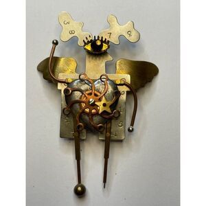 Steampunk Angel for AIDS Pin Brooch With Gears & Heart Design Mixed Metals Piver